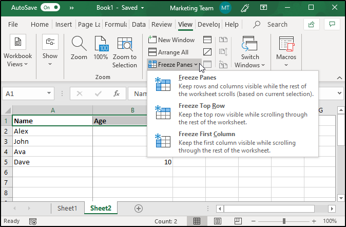 Freeze panes Excel-Edureka