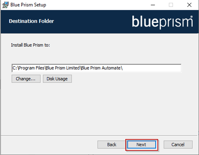Destination Folder- Blue Prism Installation - Edureka