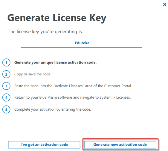 Generate Activation Code - Blue Prism Installation - Edureka
