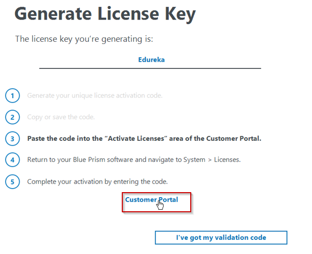 Generate License Key - Blue Prism Installation - Edureka