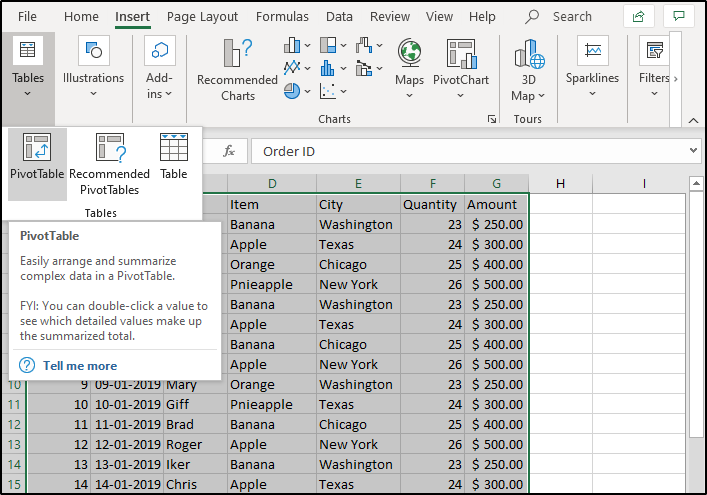 Insert PivotTable Excel-Edureka