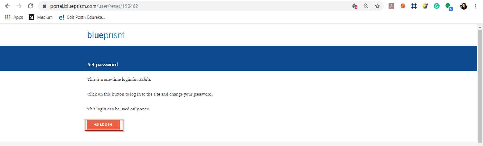 Reset Password - Blue Prism Installation - Edureka