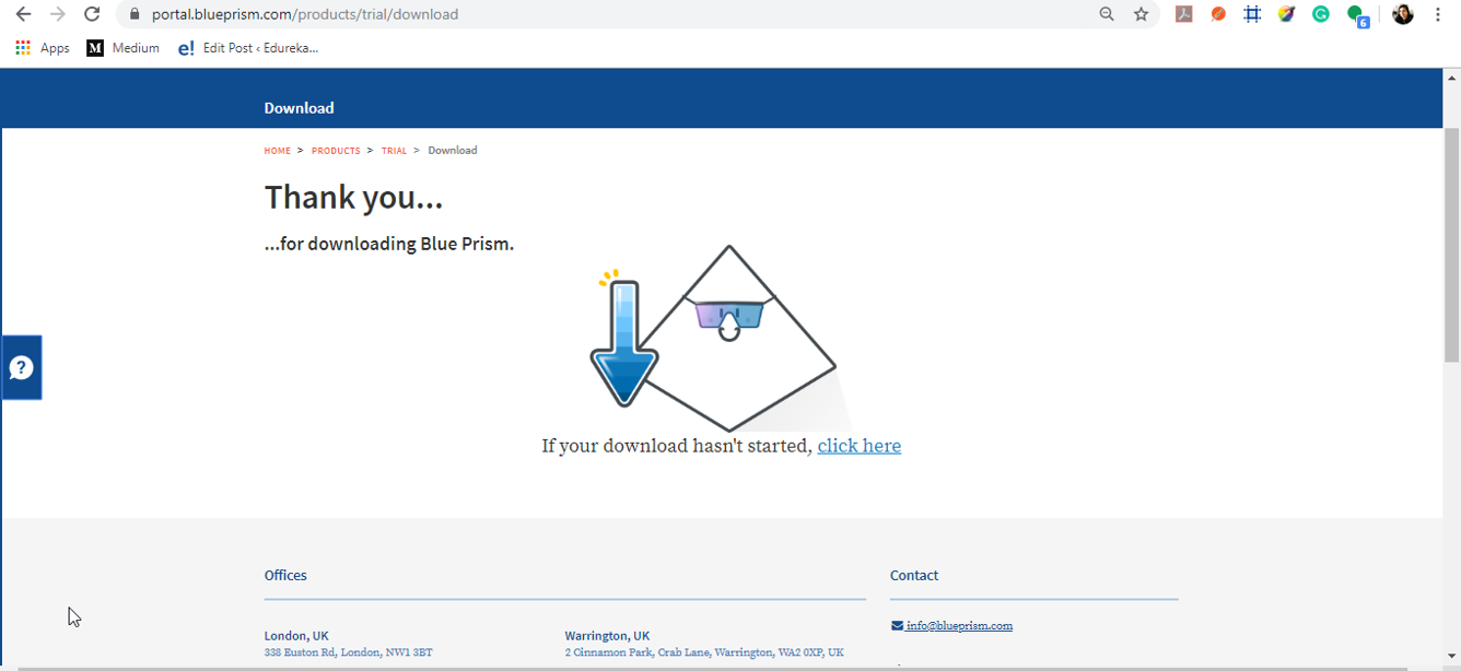 Successful Download Trial Version - Blue Prism Installation - Edureka