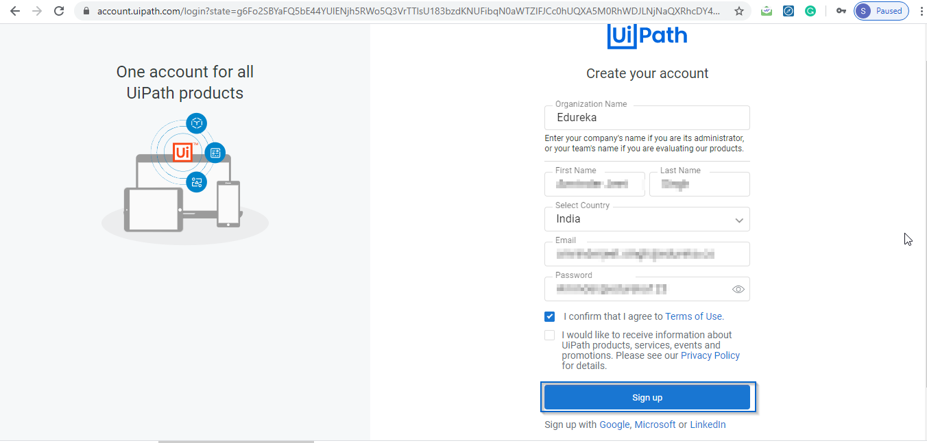 Create Account - UiPath Installation - Edureka