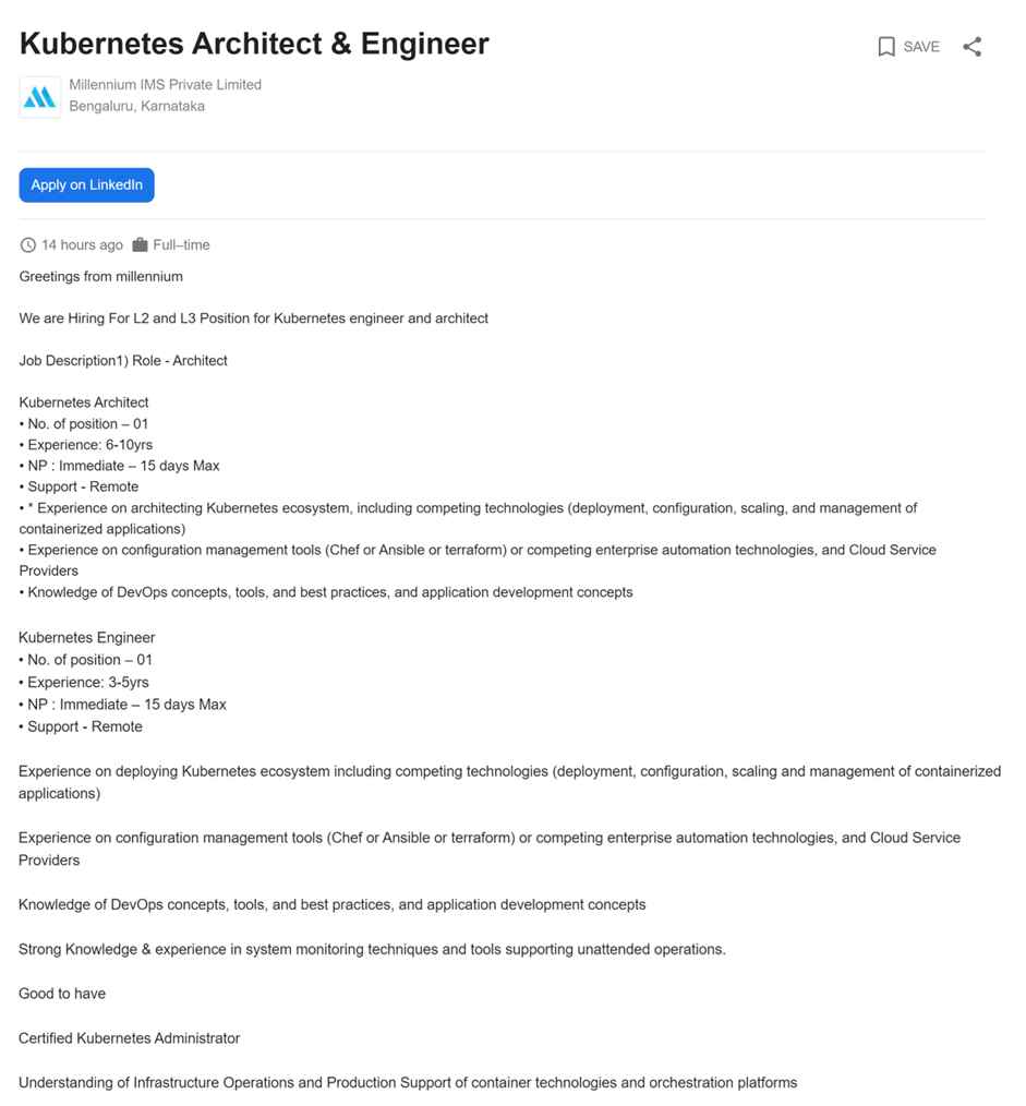 Job description Kubernetes engneer