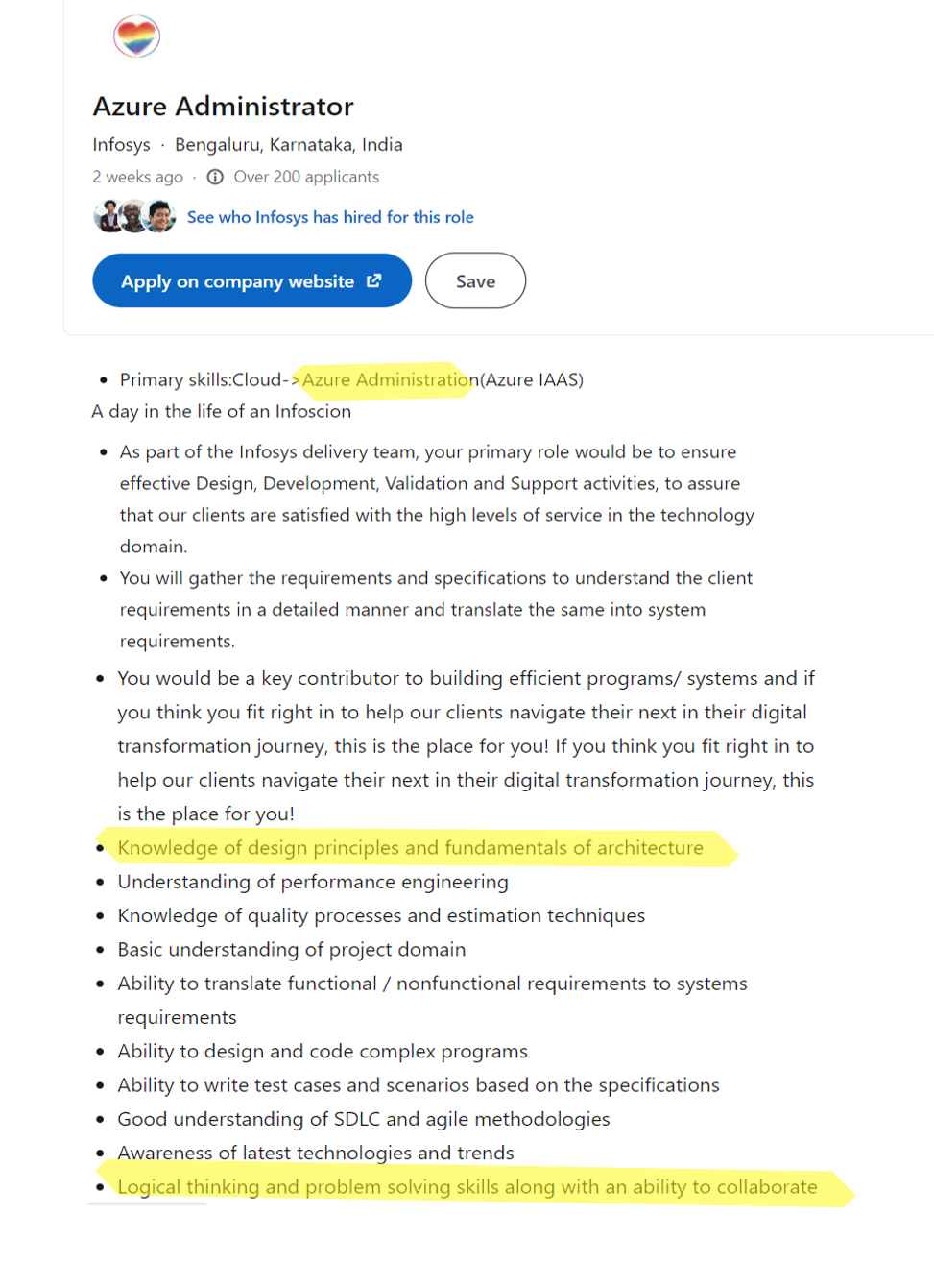 Infosys job description