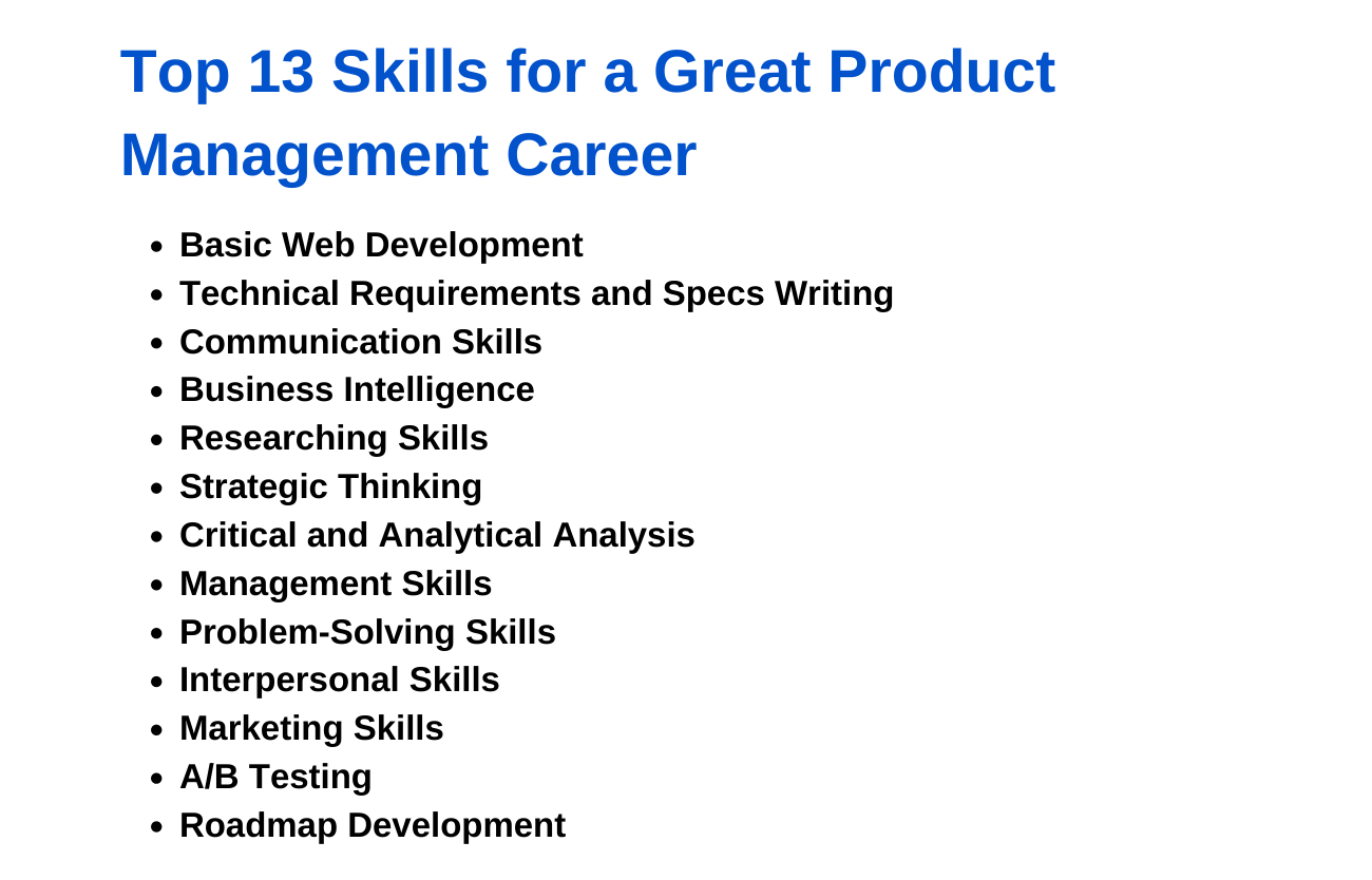 Top 13 skills for a great product management career