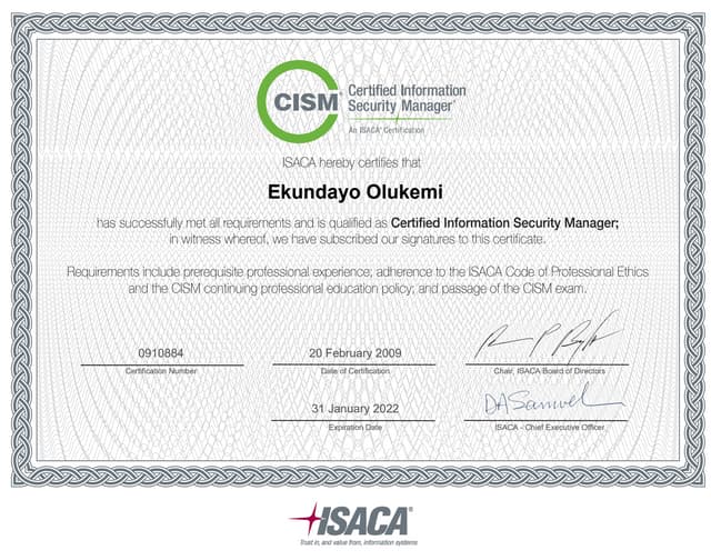 CISM Certification Sample