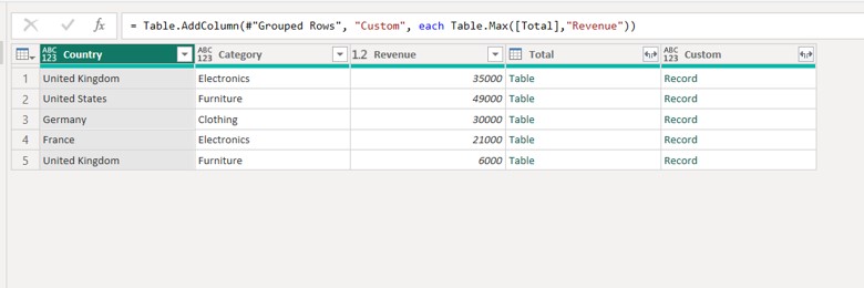 single-row table