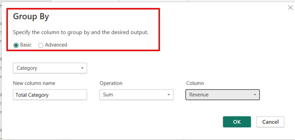 Group By dialog box