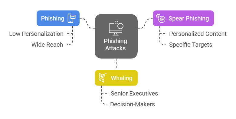 spear phishing vs phishing vs whaling