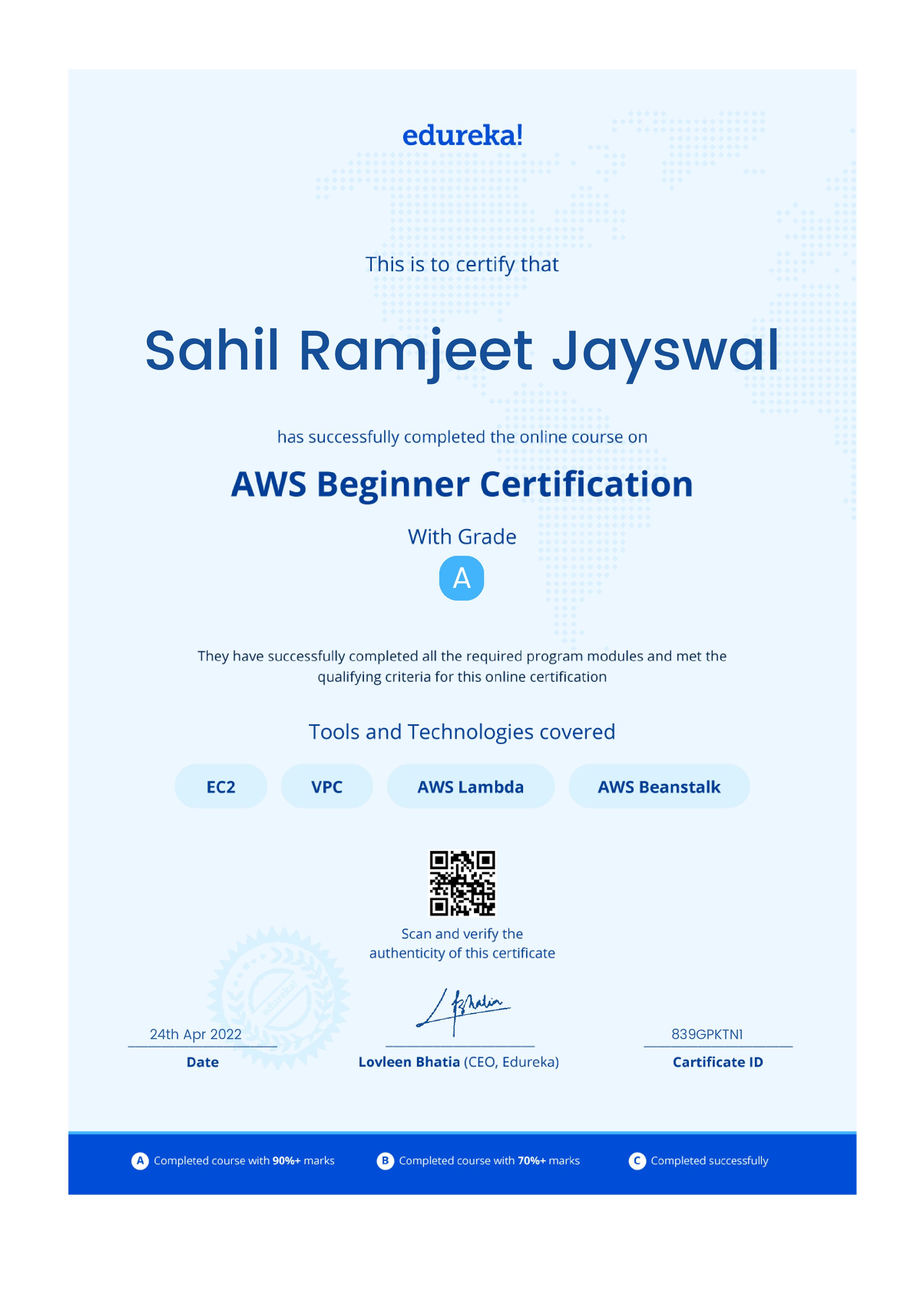 certificate!